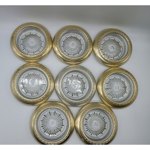 8 Vintage Silver Plated & Glass Sunburst Coasters Ashtrays Candy Dish Trinket - Picture 5 of 5